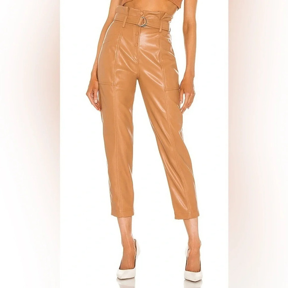 NWT Jonathan Simkhai Leela Vegan Leather Paperbag Pants in Cashew - Picture 1 of 12
